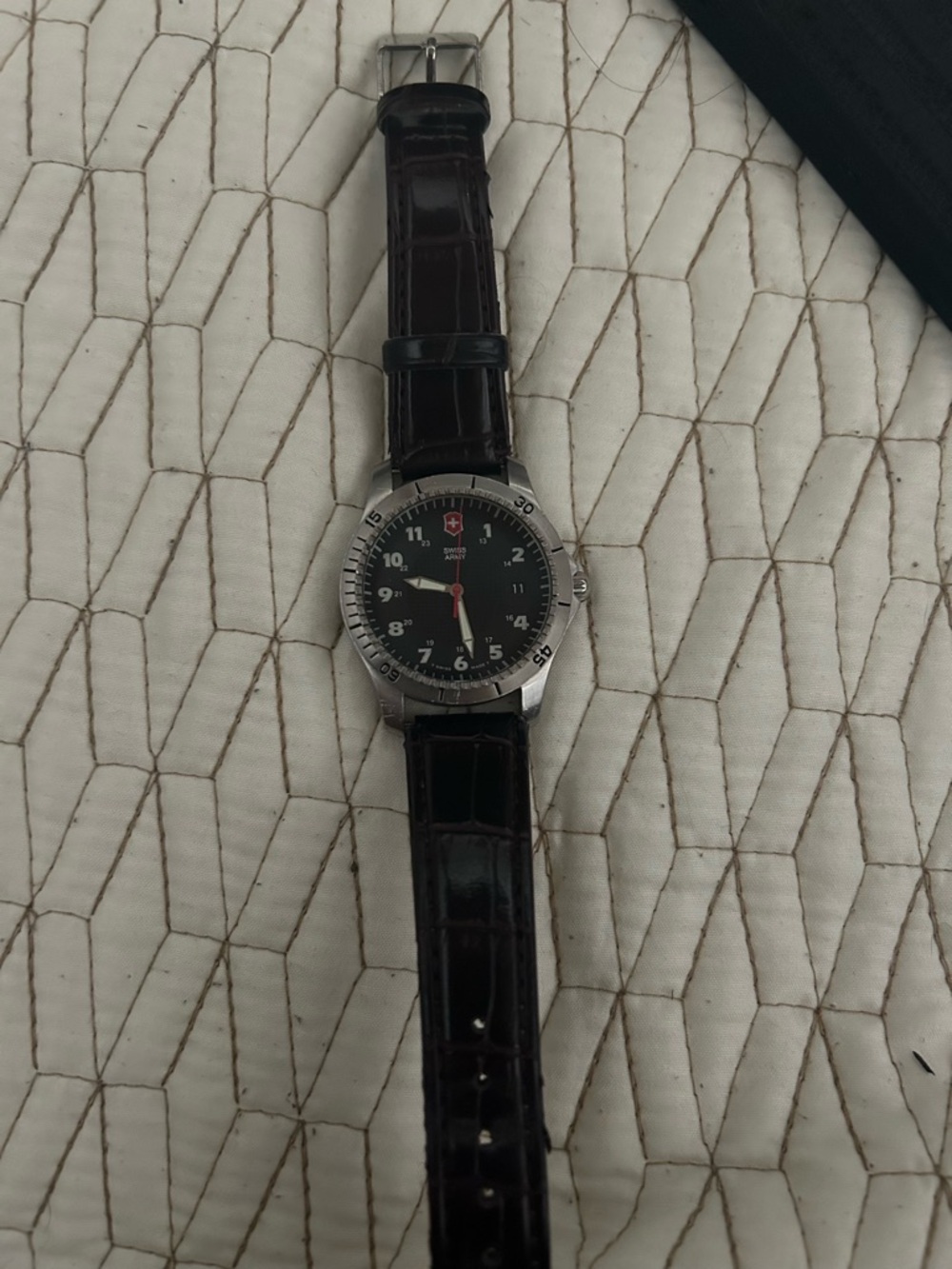 Victorinox Swiss Army Men’s Quartz Watch – Black Dial, Brown Leather Band